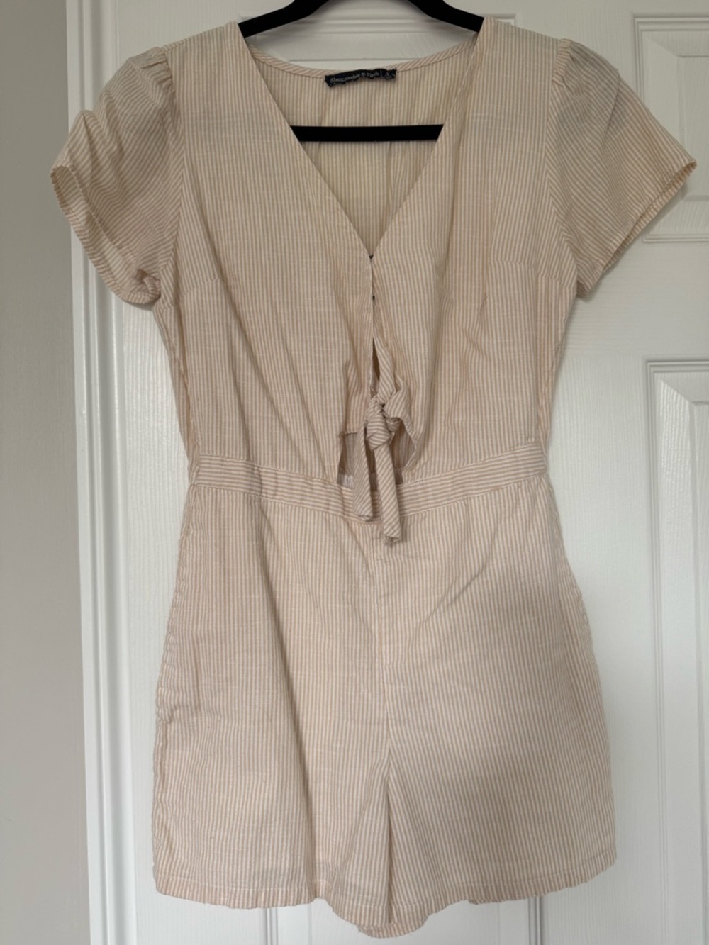 Abercrombie & Fitch Navy Label on Beige-Striped Top